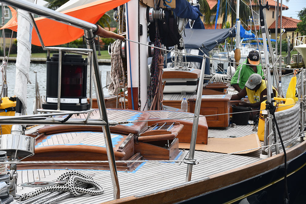 Classic yacht wood varnishing in St Lucia